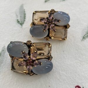 Iradj Moini clip-on earrings. Opaline, Amethyst and Citrine colored stones.